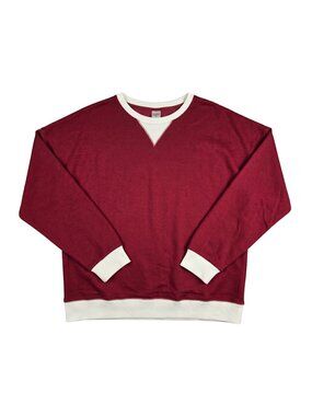 NWT | Burgundy Red Crewneck Sweatshirt White Contrast Trim Pullover | Small